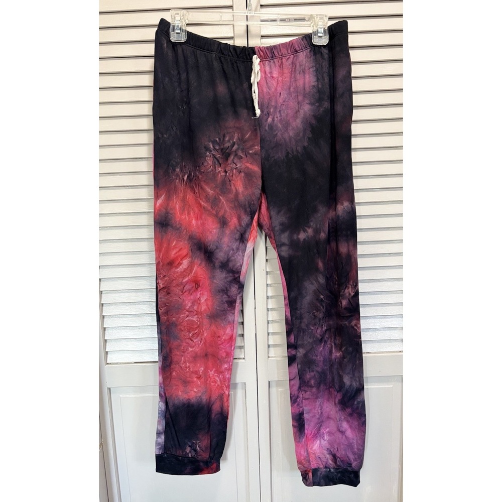 Blumin Black/Pink Tie Dye Jogger Pants Elastic/Tie Waist Pockets Size 1X Boho